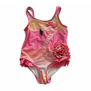 Betsey Johnson Pink Flamingo Swimsuit Girls 4 4T Sparkle One Piece Bathing Suit